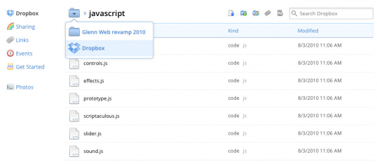 Dropbox web app