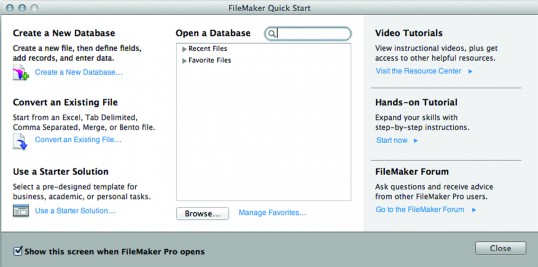 Quickstart screen